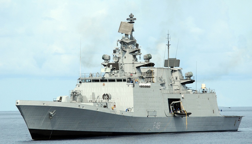 ۱۲۰۴۱۲-N-ZF681-000 INDIAN OCEAN (April 12, 2012) The Indian navy frigate Satpura (F-48) transits the Indian Ocean during Exercise Malabar 2012. Malabar is a scheduled naval training exercise conducted to advance multinational maritime relationships and mutual security issues. (U.S. Navy photo by Mass Communication Specialist 3rd Class Christopher Farrington/Released)