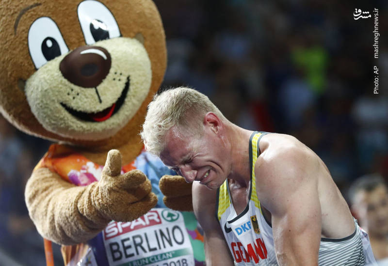 اشک شادی آرتور اَبِل ورزشکار آلمانی پس از کسب مدال طلا در مسابقات دو و میدانی در مسابقات اروپایی که در آلمان در حال برگزاری است.