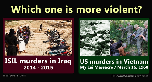 america - عکس/ مقایسه داعش و آمریکا در وحشی‌گری!