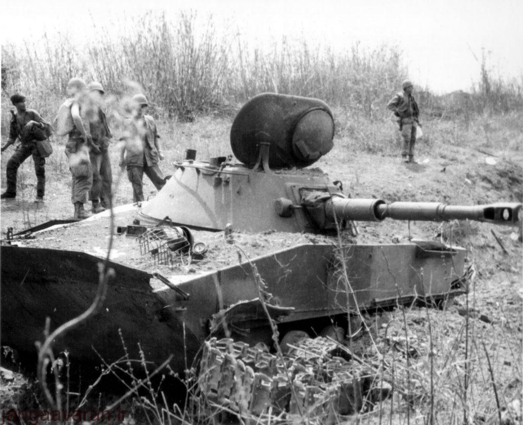 Destroyed PT76 tank at Ben Het 1024x832 - تانک سبک ابی خاکی PT-76